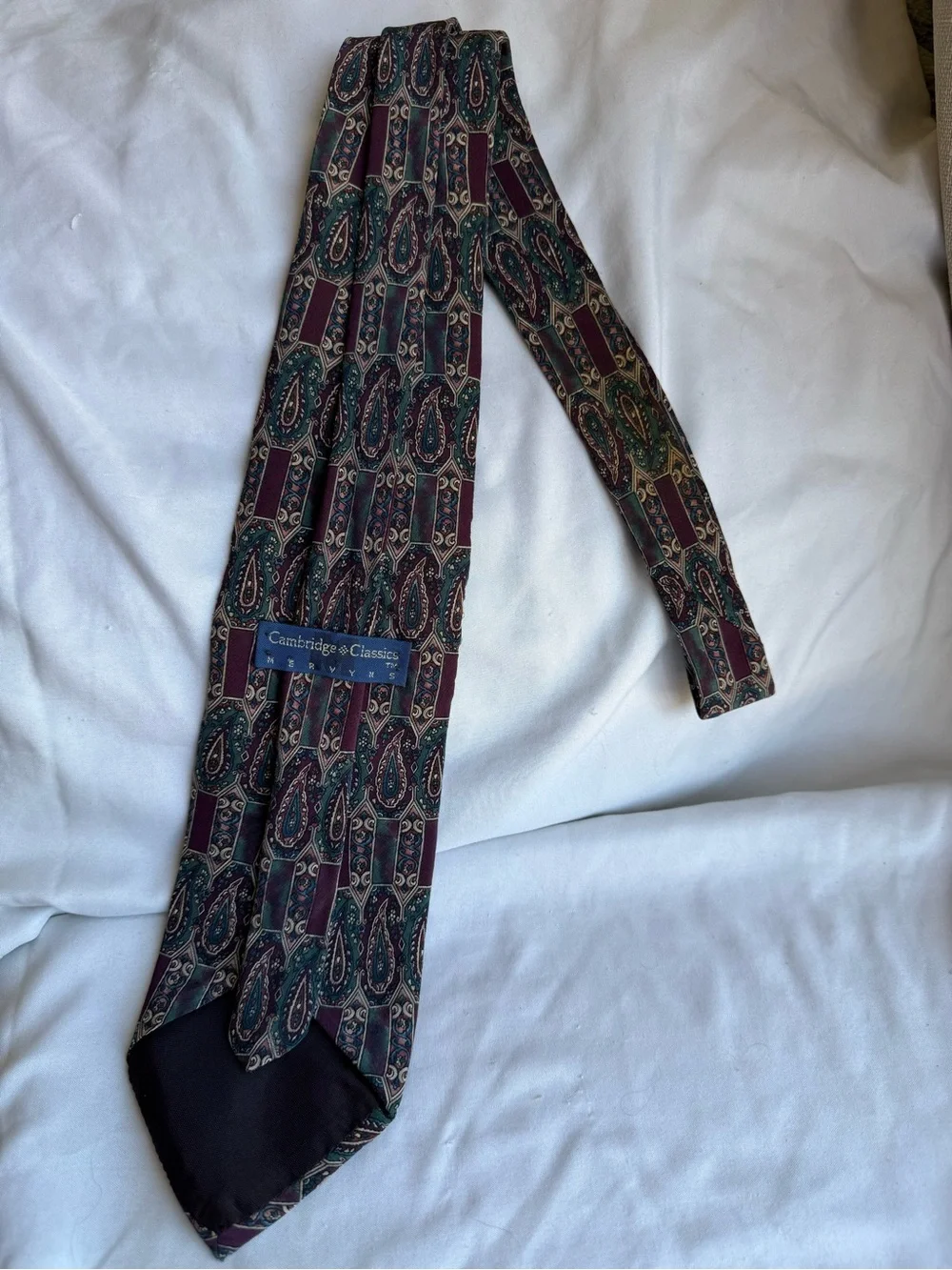 Vintage Silk Paisley Tie in Burgundy and Green Cambridge Classics